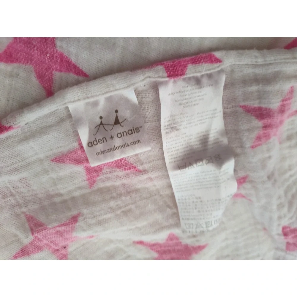 Aden + Anais Hot Pink Star Baby Swaddle Blanket White Muslin Cotton 45